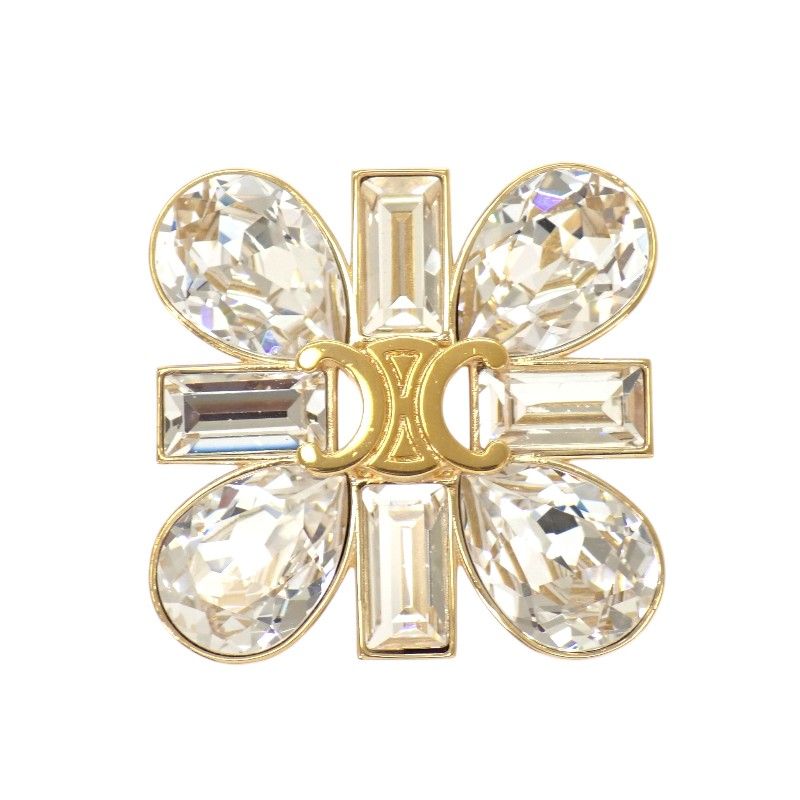 Celine Daisy Brooch Metal Gold Triomphe Crystal Flower