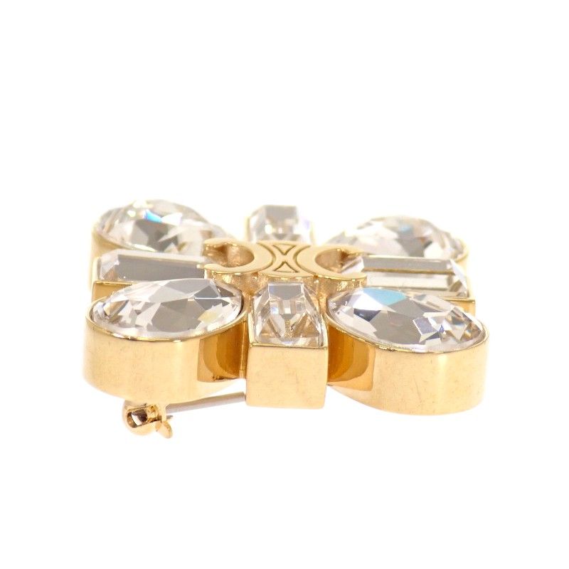 Celine Daisy Brooch Metal Gold Triomphe Crystal Flower — view 6