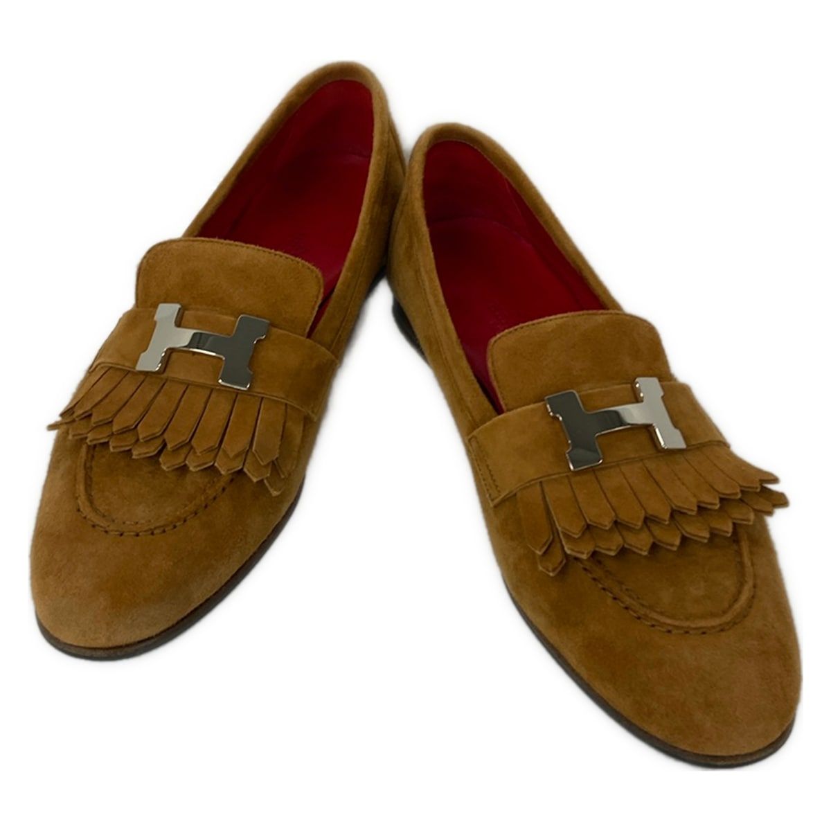Hermes Loafers 35.5 Moccasins Royale Light Brown Silver Fringe Outsole Upholster — view 2