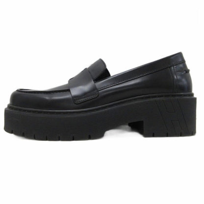 Hermes Hitch Logo Loafers Platform Moccasins Slip on Leather 37 Black — view 2