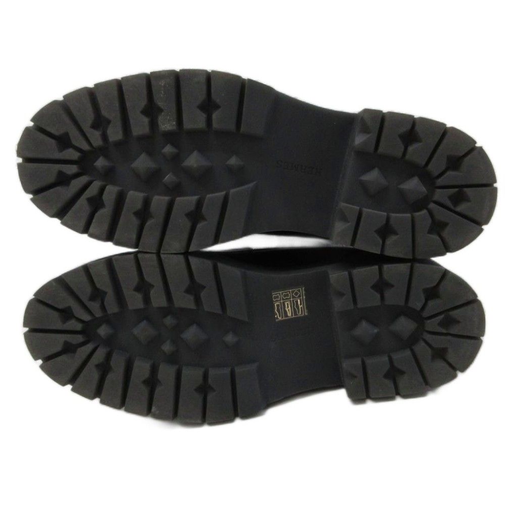 Hermes Hitch Logo Loafers Platform Moccasins Slip on Leather 37 Black — view 7