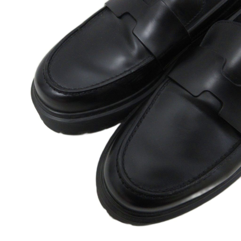 Hermes Hitch Logo Loafers Platform Moccasins Slip on Leather 37 Black — view 5