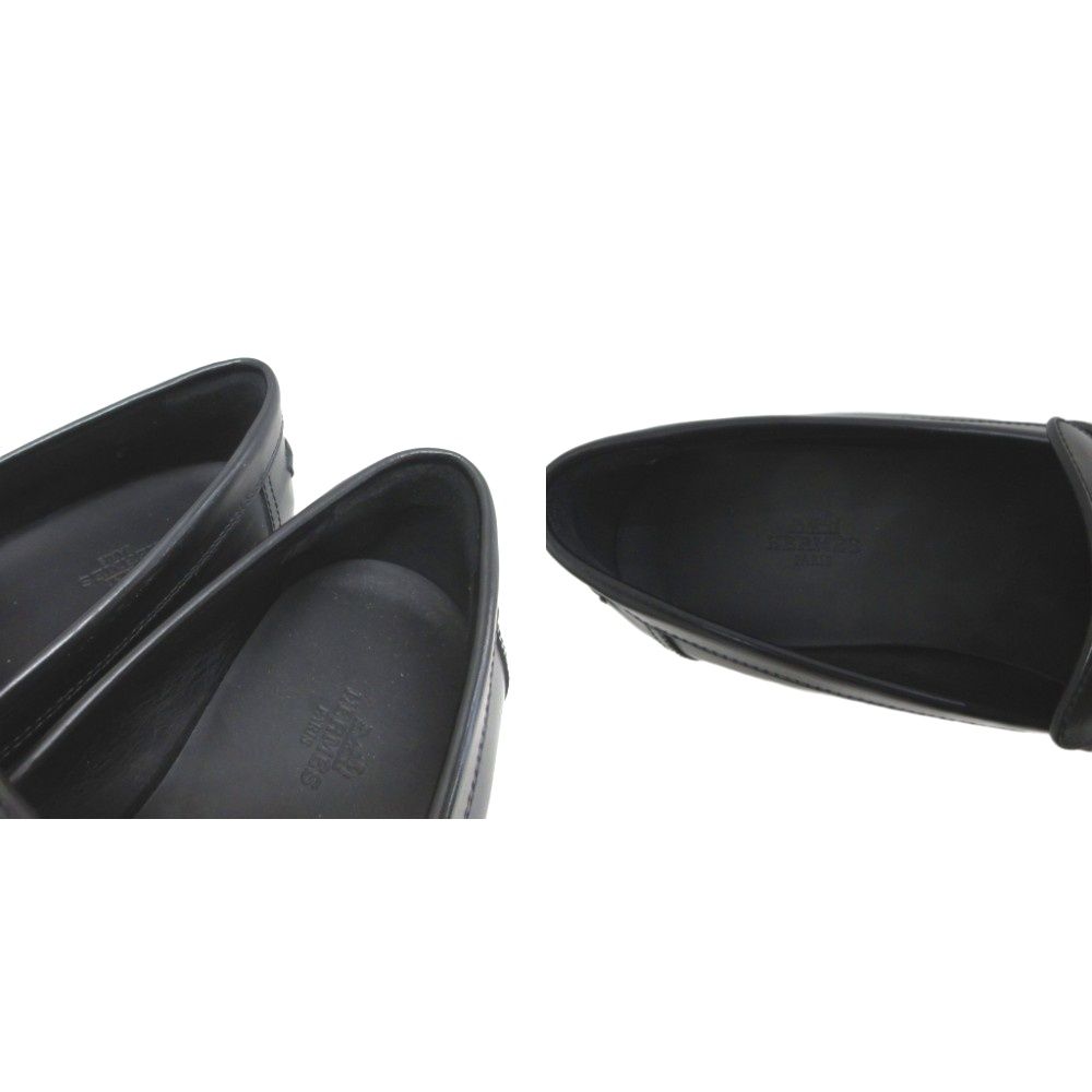 Hermes Hitch Logo Loafers Platform Moccasins Slip on Leather 37 Black — view 6