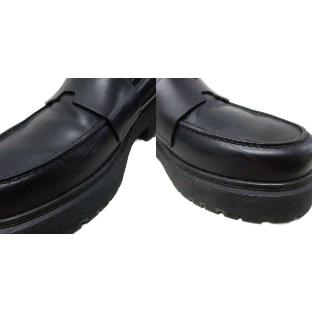 Hermes Hitch Logo Loafers Platform Moccasins Slip on Leather 37 Black — view 8