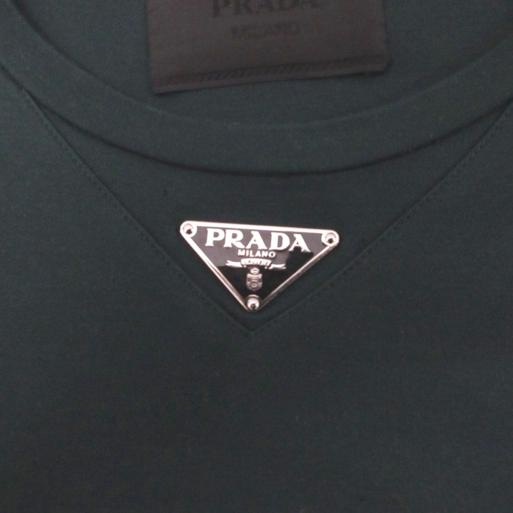 Prada Triangle Logo T-Shirt Short Sleeve Cotton XS Dark Green — view 6