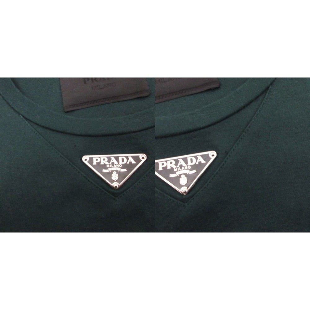 Prada Triangle Logo T-Shirt Short Sleeve Cotton XS Dark Green — view 7