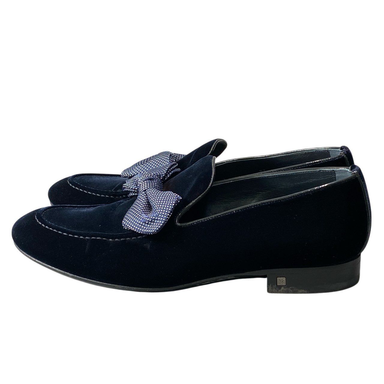 Louis Vuitton Opera Shoes LV Embroidery Ribbon 7.5 Dark Navy Velour Fabric — view 3