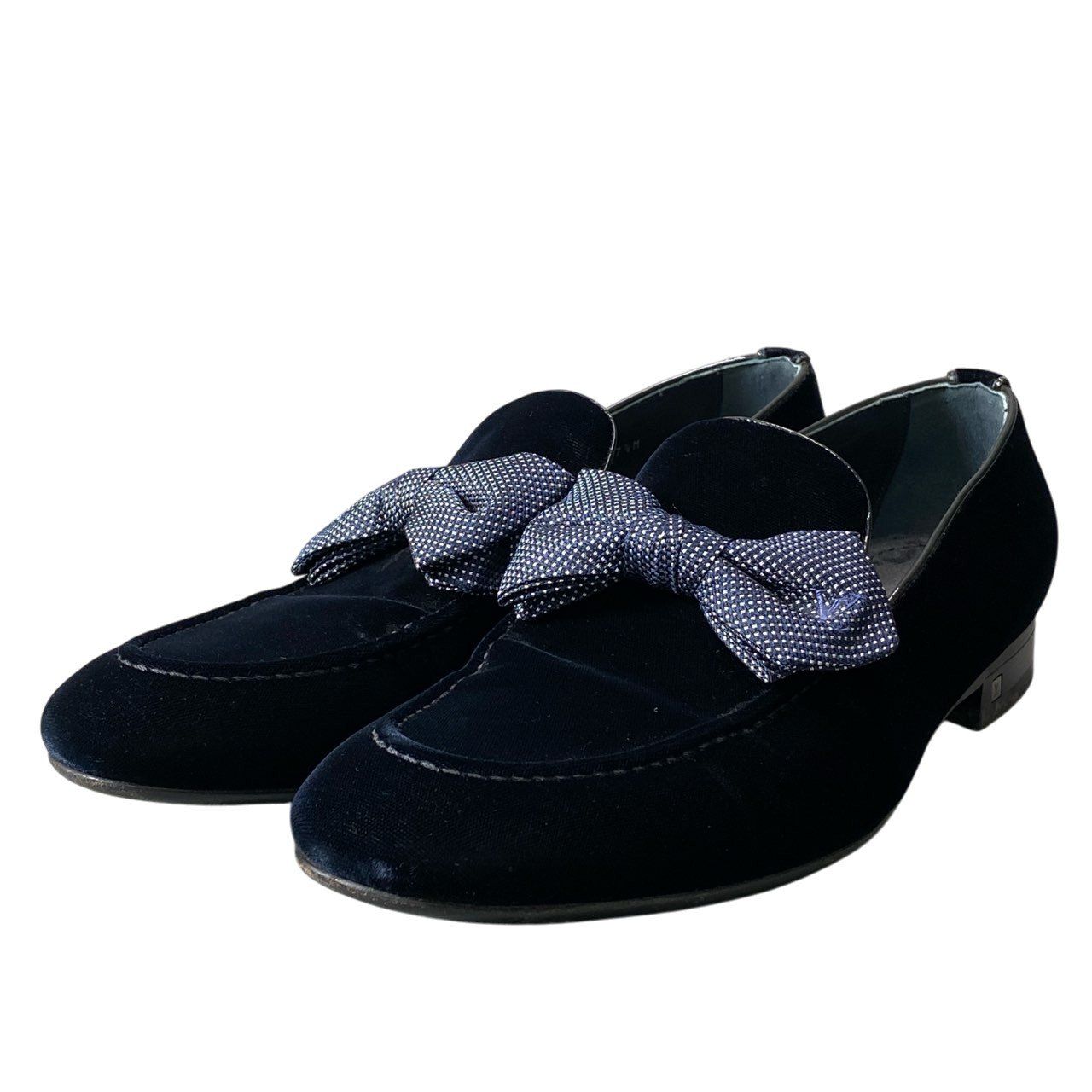 Louis Vuitton Opera Shoes LV Embroidery Ribbon 7.5 Dark Navy Velour Fabric