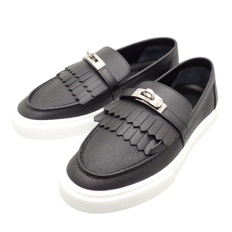 Hermes Game Slip on Sneakers Leather Black White Silver SA