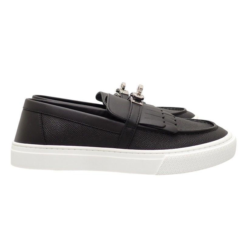 Hermes Game Slip on Sneakers Leather Black White Silver SA — view 5