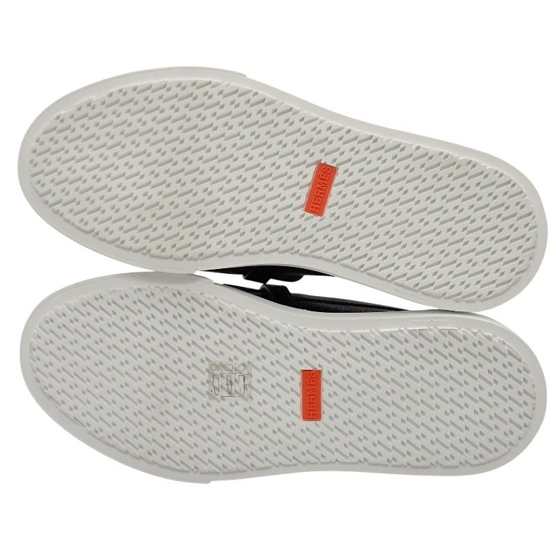 Hermes Game Slip on Sneakers Leather Black White Silver SA — view 7