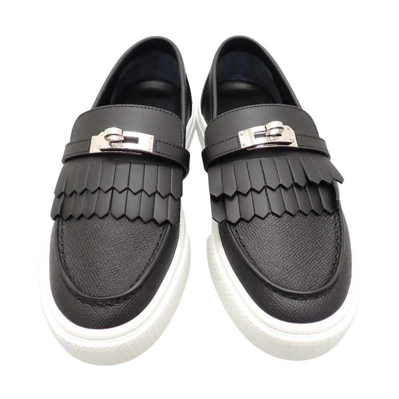 Hermes Game Slip on Sneakers Leather Black White Silver SA — view 2