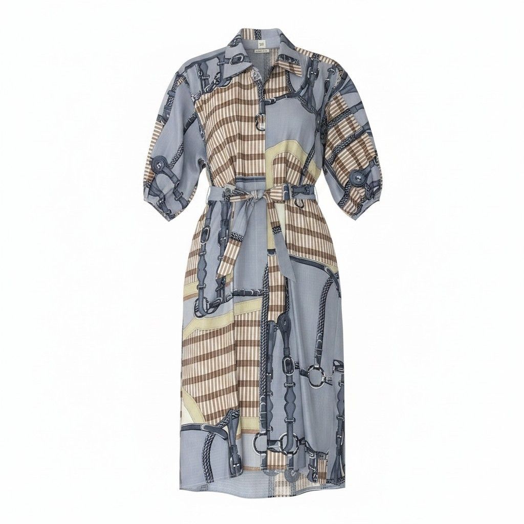 Hermes Coaching Remix Silk Kaftan Dress 38 Multicolor