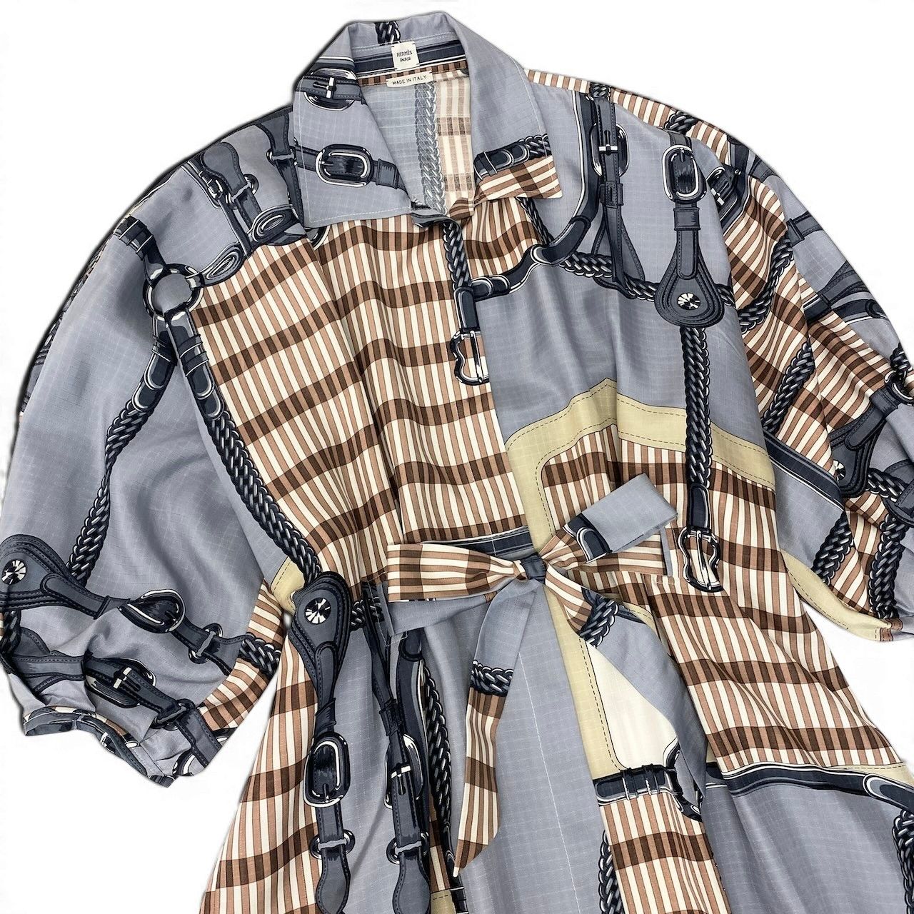 Hermes Coaching Remix Silk Kaftan Dress 38 Multicolor — view 5