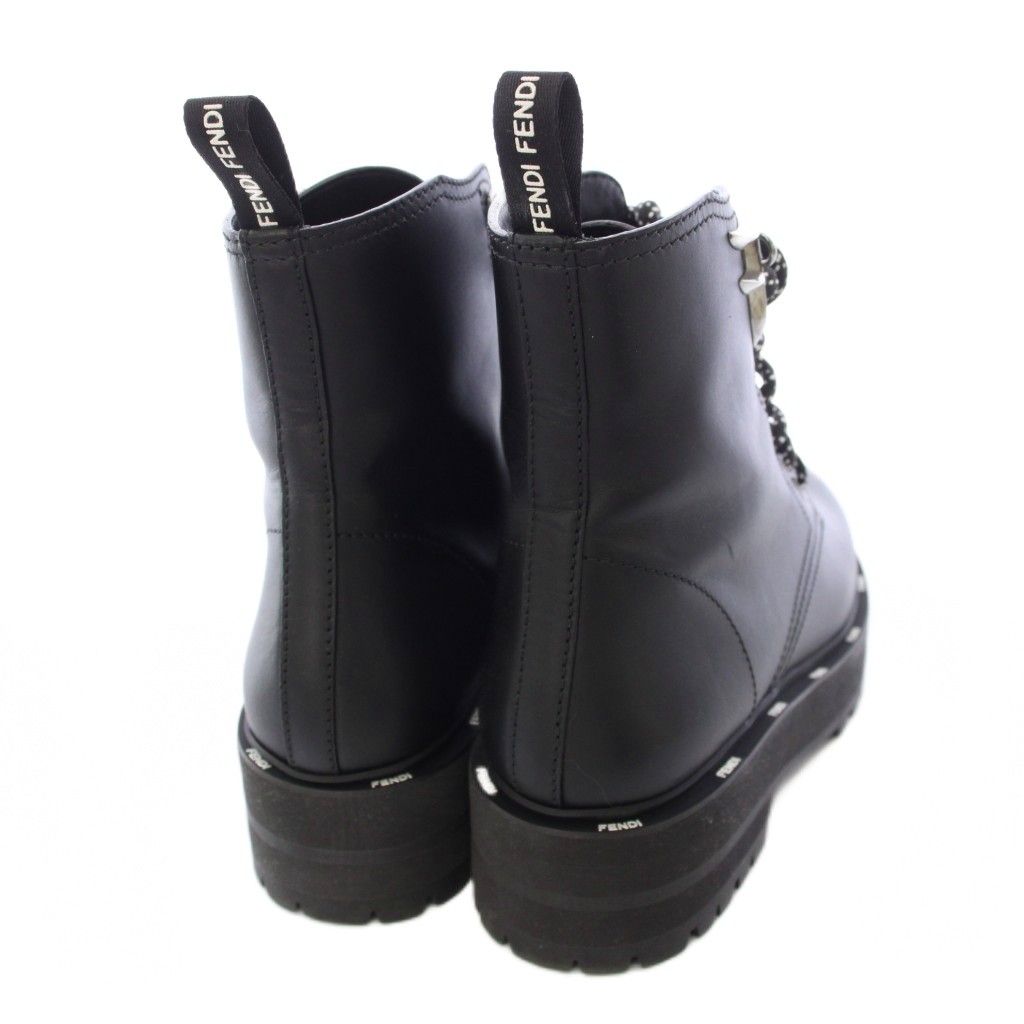 Fendi Roma Short Boots Leather Lace Up 37 Black TK — view 6