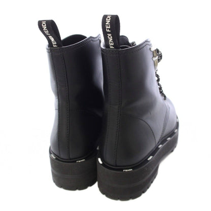 Fendi Roma Short Boots Leather Lace Up 37 Black TK — view 6