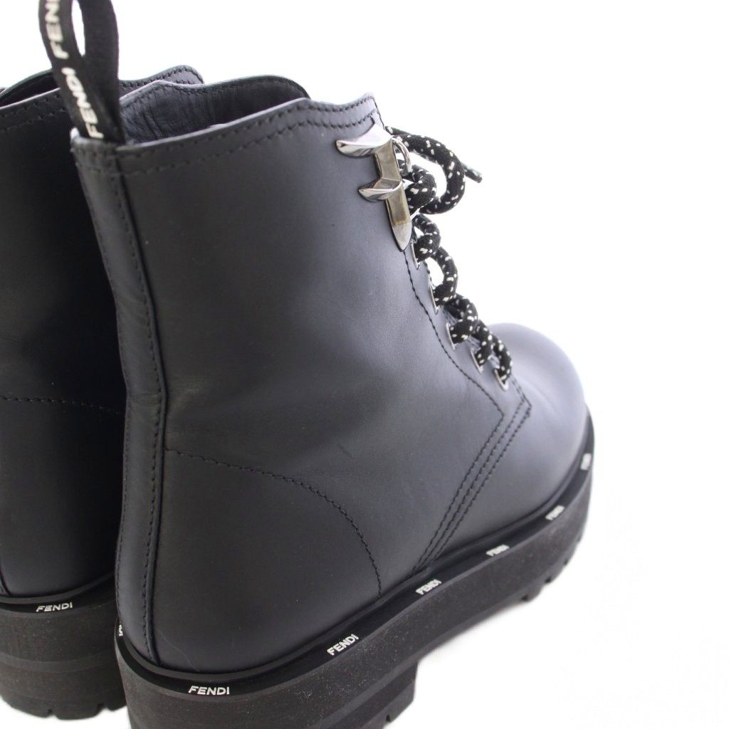 Fendi Roma Short Boots Leather Lace Up 37 Black TK — view 7