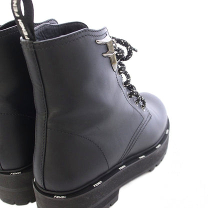 Fendi Roma Short Boots Leather Lace Up 37 Black TK — view 7