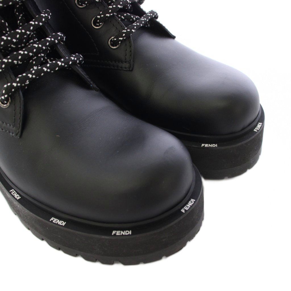 Fendi Roma Short Boots Leather Lace Up 37 Black TK — view 3