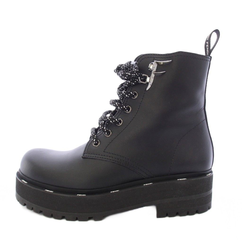 Fendi Roma Short Boots Leather Lace Up 37 Black TK — view 2