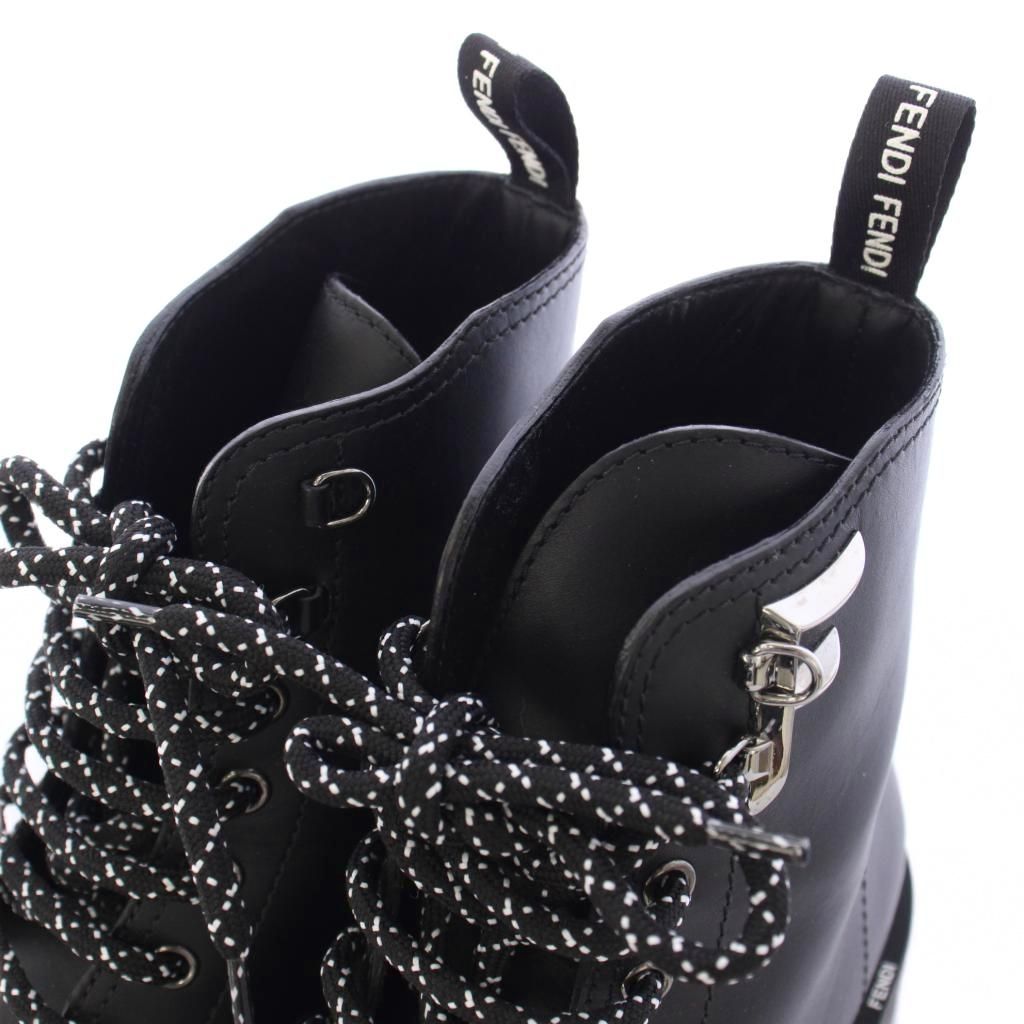 Fendi Roma Short Boots Leather Lace Up 37 Black TK — view 5