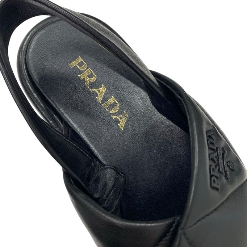 Prada Sandals Shoes Leather Black Logo Padded Nappa — view 7