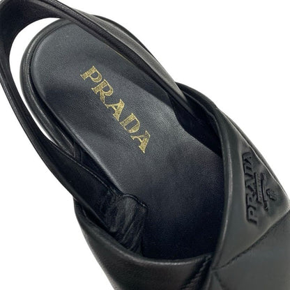 Prada Sandals Shoes Leather Black Logo Padded Nappa — view 7