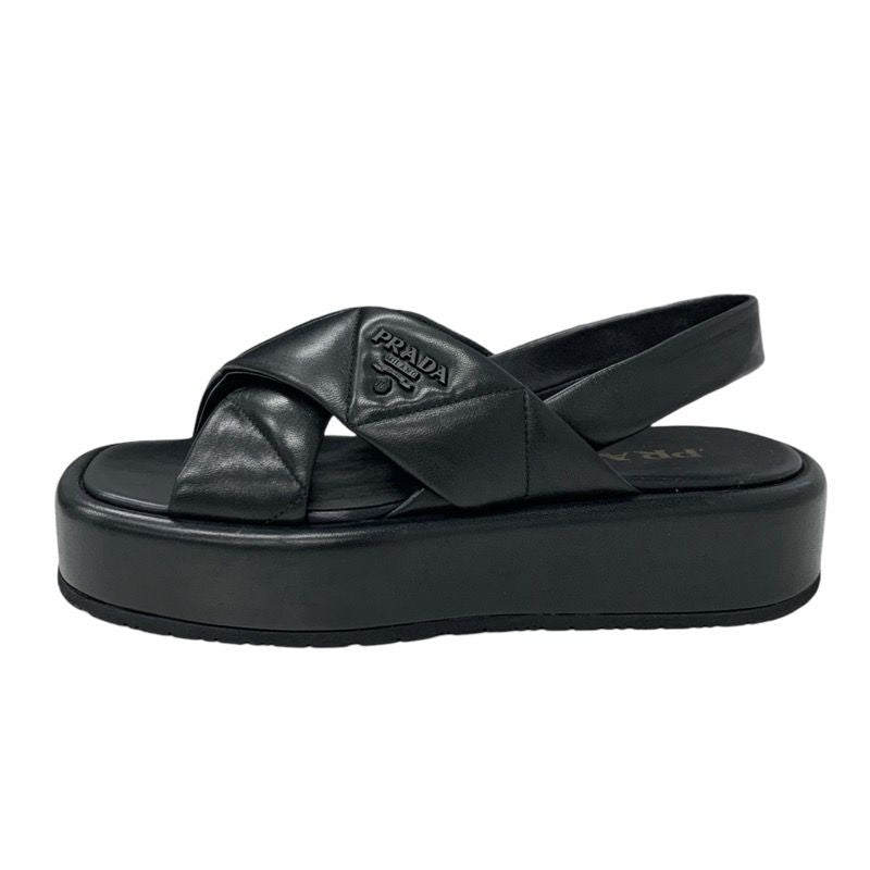 Prada Sandals Shoes Leather Black Logo Padded Nappa — view 3