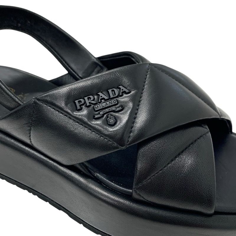 Prada Sandals Shoes Leather Black Logo Padded Nappa — view 9