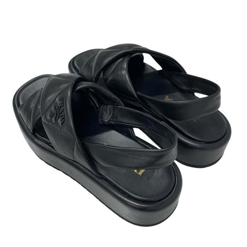 Prada Sandals Shoes Leather Black Logo Padded Nappa — view 4