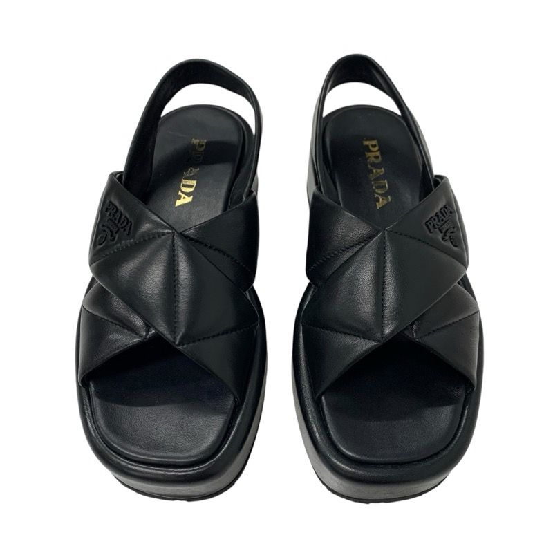 Prada Sandals Shoes Leather Black Logo Padded Nappa — view 2
