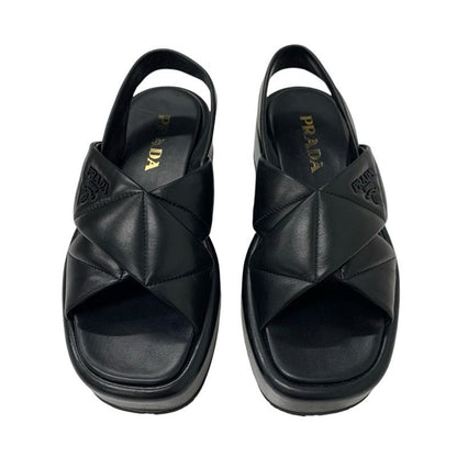 Prada Sandals Shoes Leather Black Logo Padded Nappa — view 2