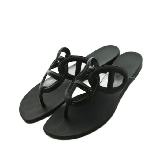 Hermes Egerie Thong Sandals Chaine D'ancre Motif 38 Black