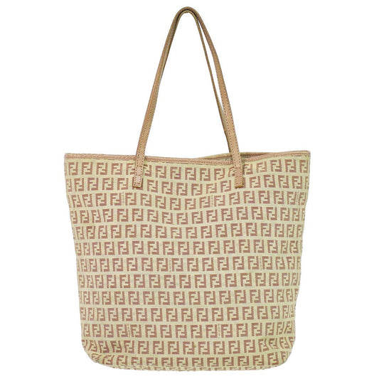 Fendi Zucchino Tote Canvas Beige Pink