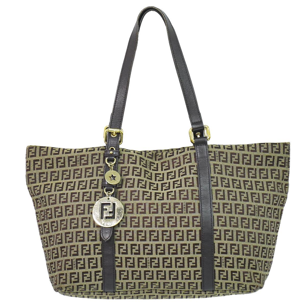 Fendi Zucchino Shoulder Bag Tote Canvas Beige