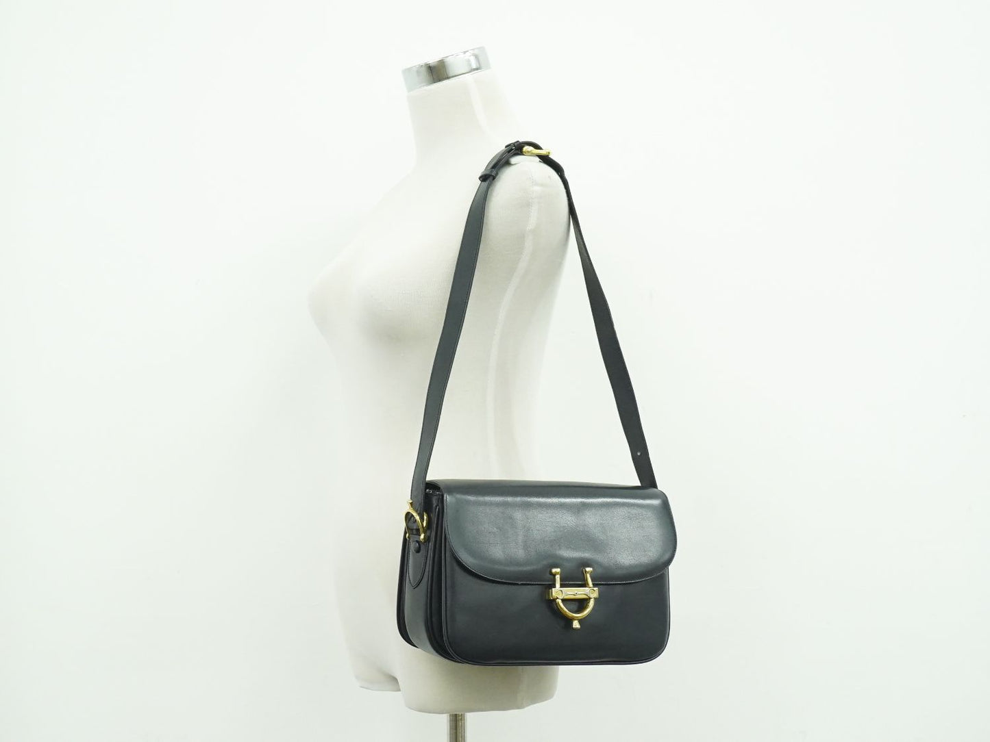 Celine Horse Shoe Shoulder Bag Leather Navy — view 6