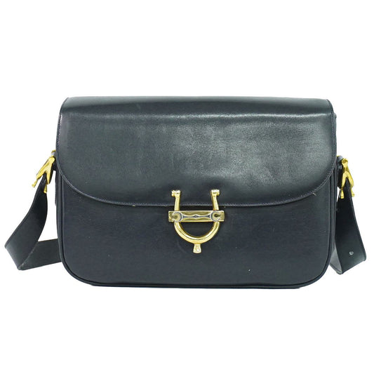 Celine Horse Shoe Shoulder Bag Leather Navy