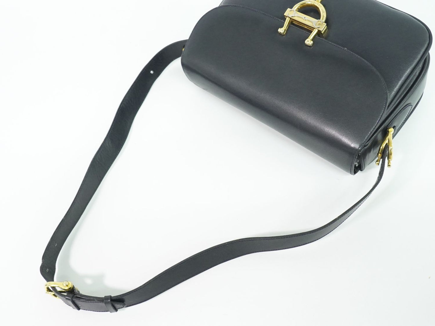 Celine Horse Shoe Shoulder Bag Leather Navy — view 4