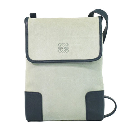 Loewe Anagram Shoulder Bag Pochette Suede Leather Blue Gray Navy