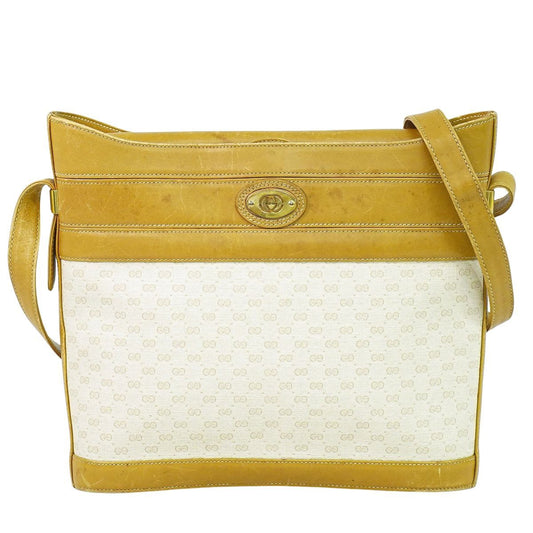 Gucci Vintage Micro GG Shoulder Bag Pochette Ivory Brown
