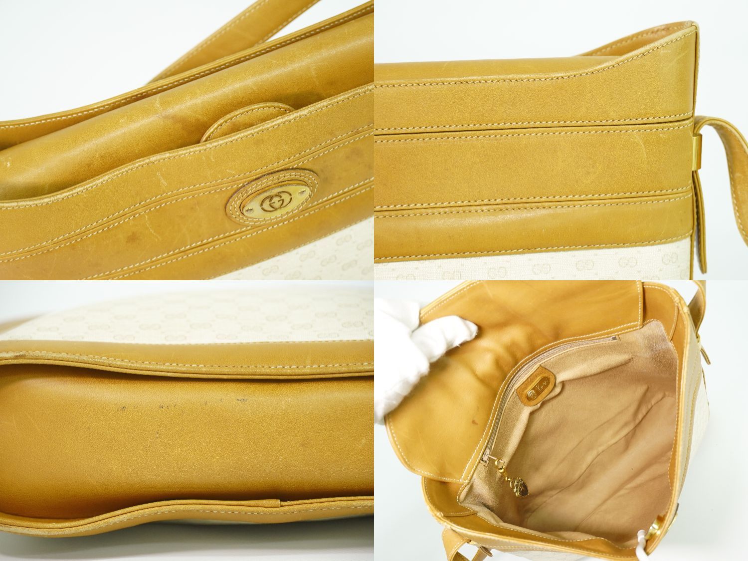 Gucci Vintage Micro GG Shoulder Bag Pochette Ivory Brown — view 8