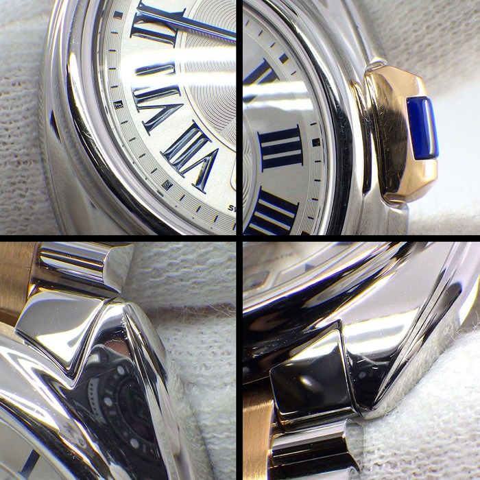 Cartier Watch Cles Guilloche Silver Dial Roman Index Date 18k Pink Gold SS — view 7