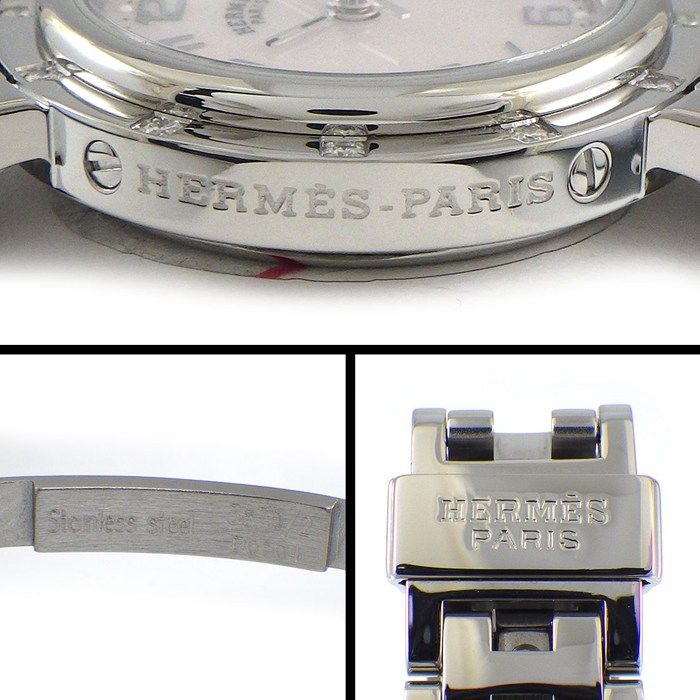 Hermes Watch Clipper Cles Diamond Bezel White Shell Dial Date SS Quartz Analog — view 5