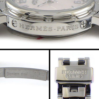 Hermes Watch Clipper Cles Diamond Bezel White Shell Dial Date SS Quartz Analog — view 5