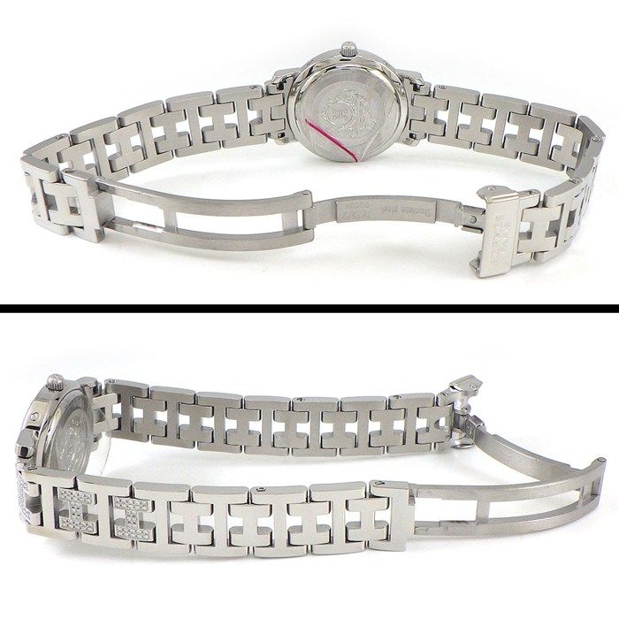 Hermes Watch Clipper Cles Diamond Bezel White Shell Dial Date SS Quartz Analog — view 3