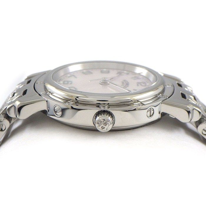 Hermes Watch Clipper Cles Diamond Bezel White Shell Dial Date SS Quartz Analog — view 2