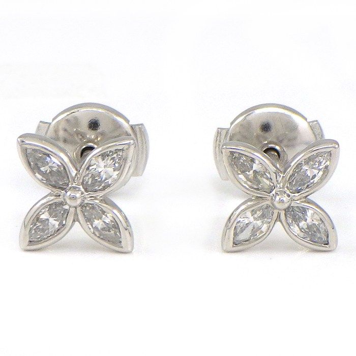 Tiffany & Co Earrings Victoria Leaf Flower Small Marquise Cut Diamond