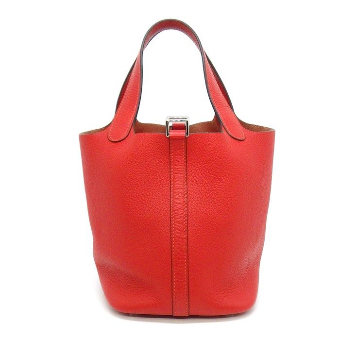 Hermes Handbag Picotin Lock PM Rouge Tomato Taurillon Clemence Silver