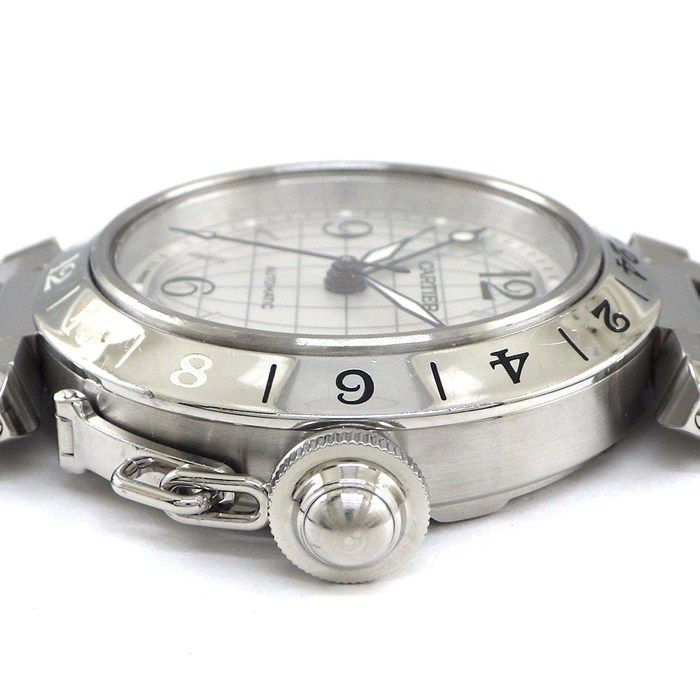 Cartier Watch Pasha C Meridian GMT Date Luminous Index Hands Grid Silver Dial — view 2