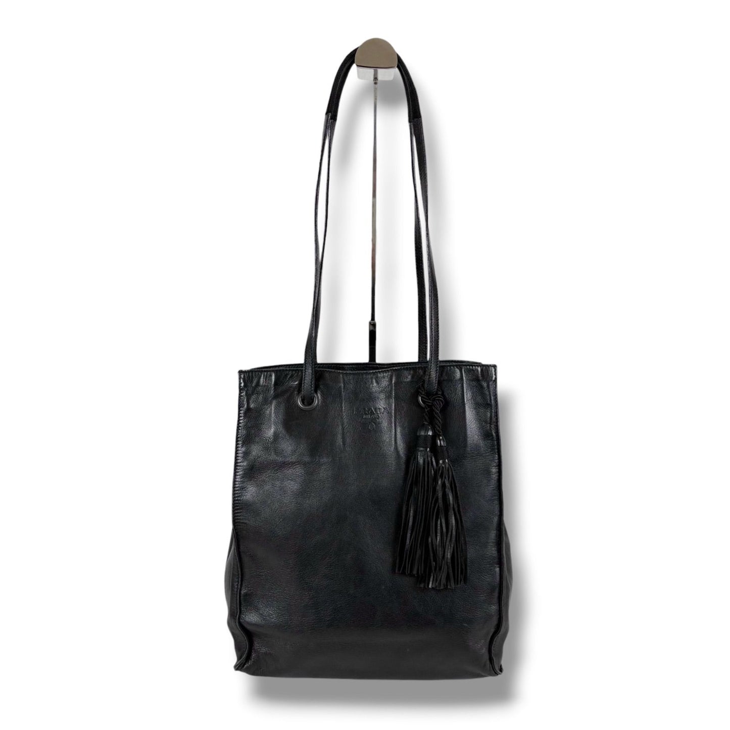Prada Tote with Tassel Charm Shoulder Fringe Black Nappa Leather — view 2